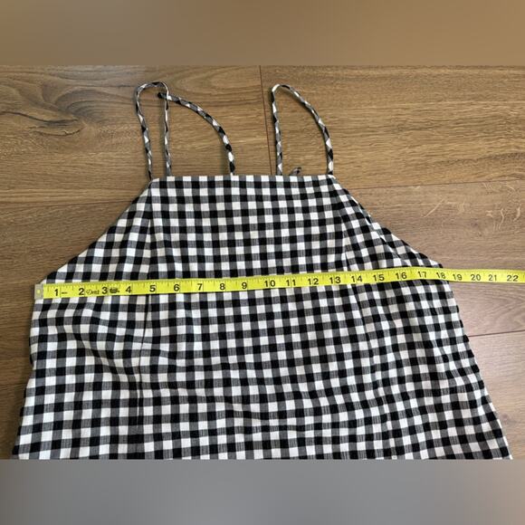 By Anthropologie Black and White Gingham Apron-Style Mini Dress Size Large - Picture 9 of 10